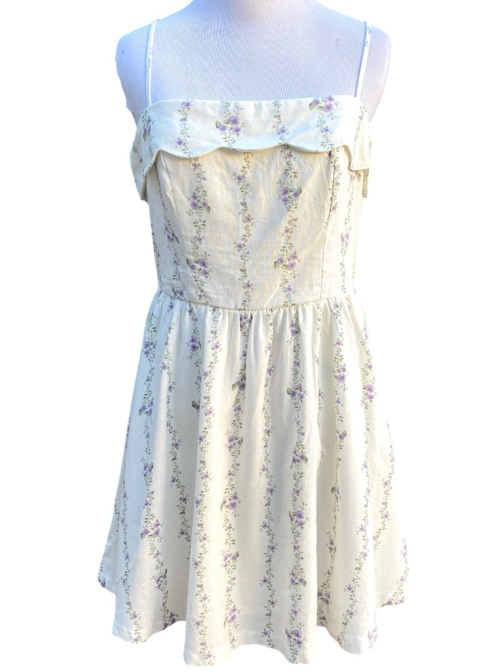 Trixxi Cream Lavender Floral Sundress Linen Blend Junior L Cottagecore Coquette